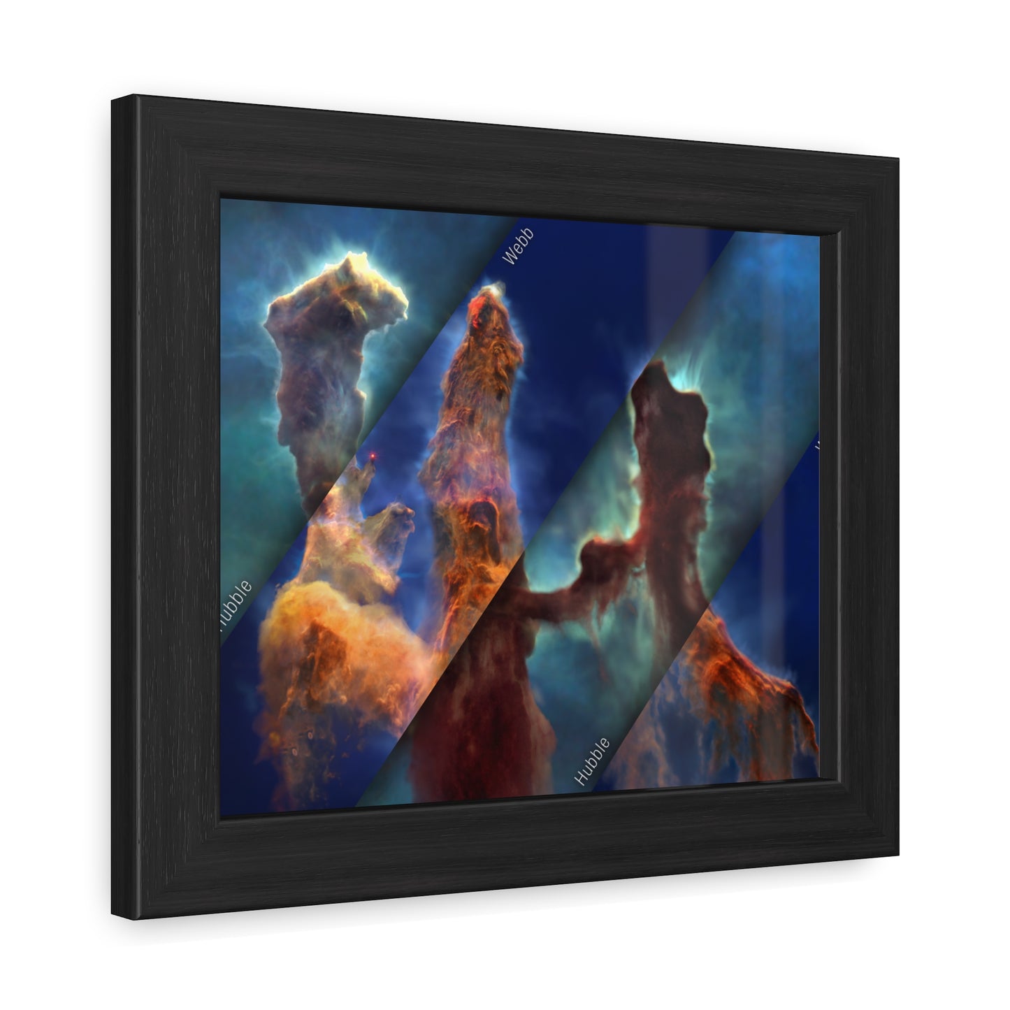 Pillars of Creation - Webb vs Hubble, Hand Crafted Wooden Framed Poster