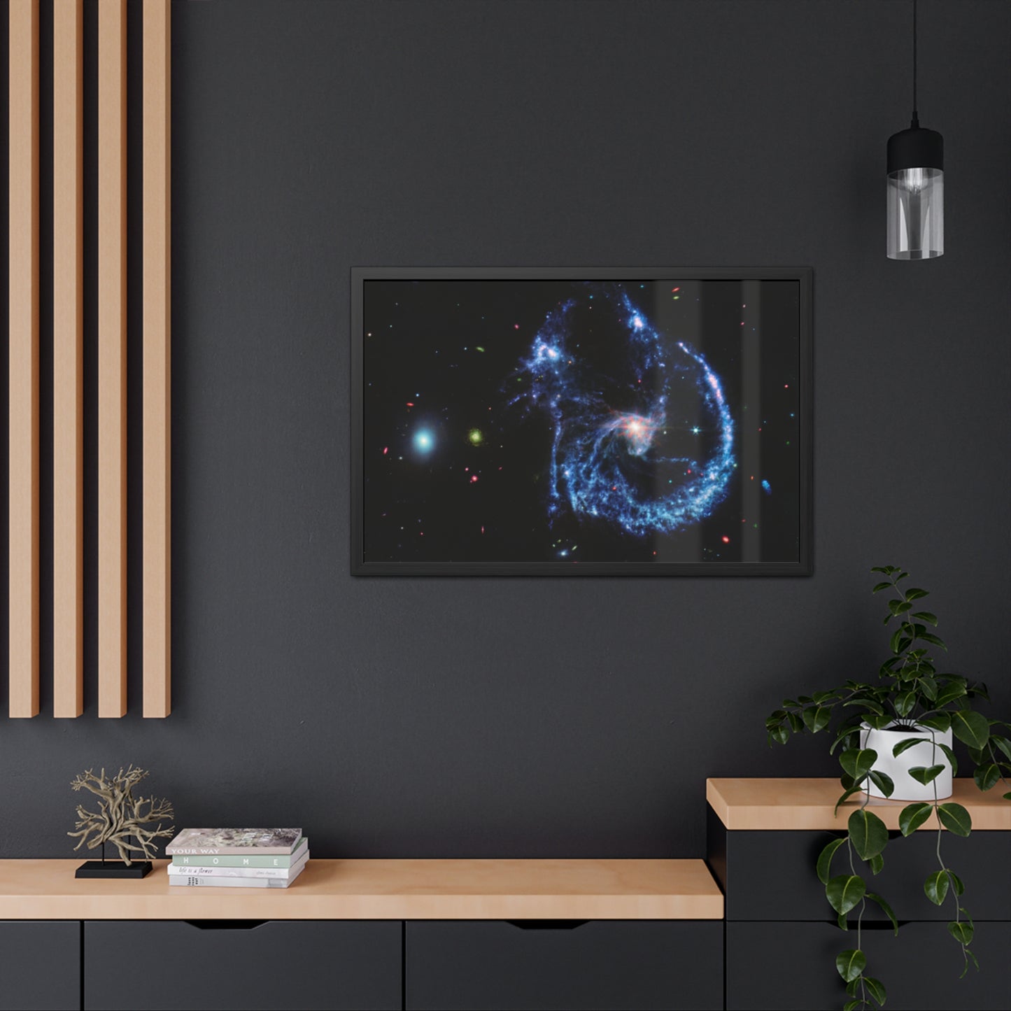 Arp 107 Supermassive Blackhole, Hand Crafter Wooden Framed Poster