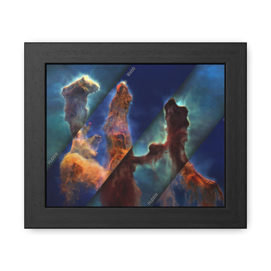 Pillars of Creation - Webb vs Hubble, Hand Crafted Wooden Framed Poster