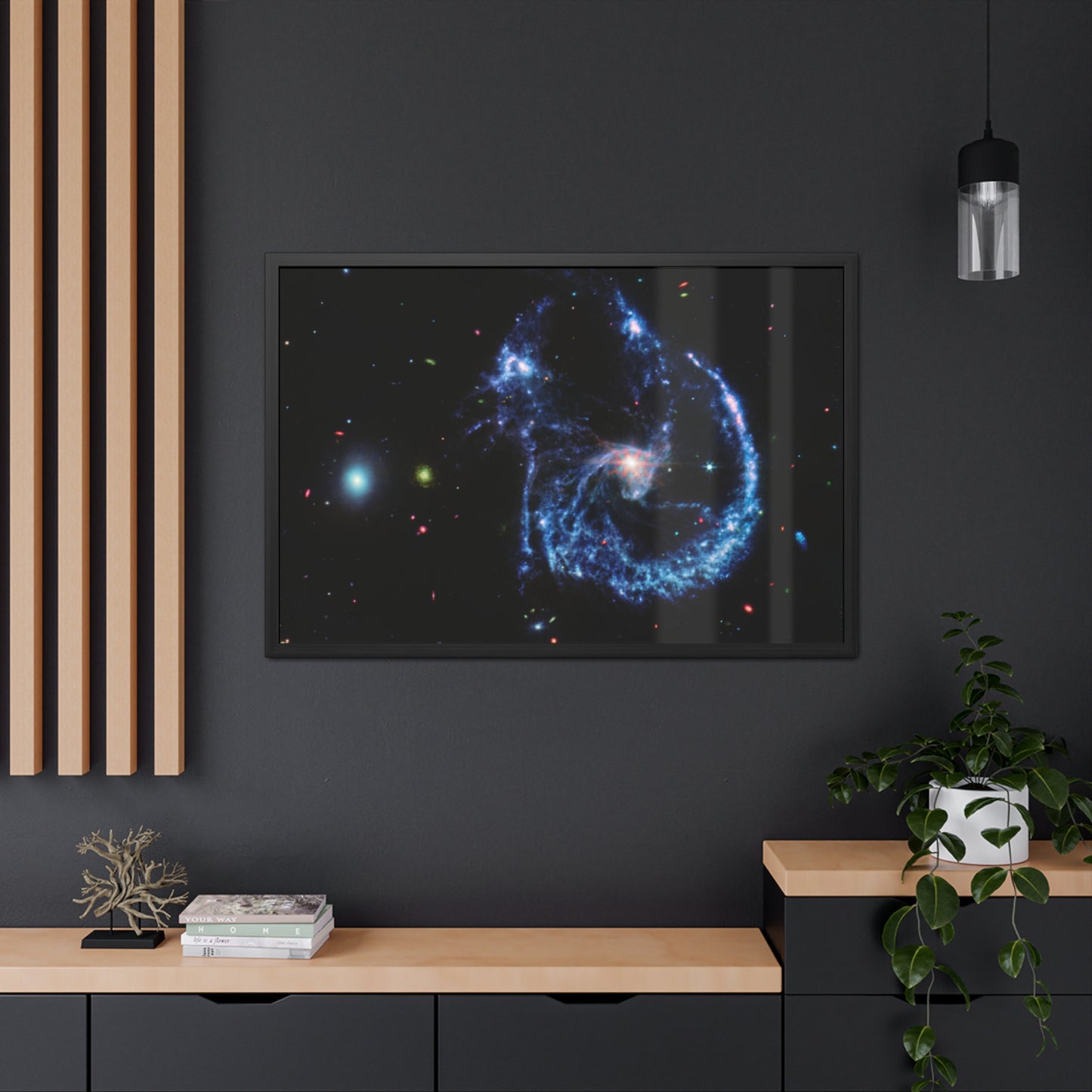 Arp 107 Supermassive Blackhole, Hand Crafter Wooden Framed Poster